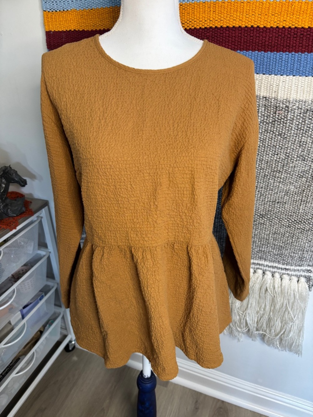 Madewell Mustard Textured Peplum Long-Sleeve Top Small